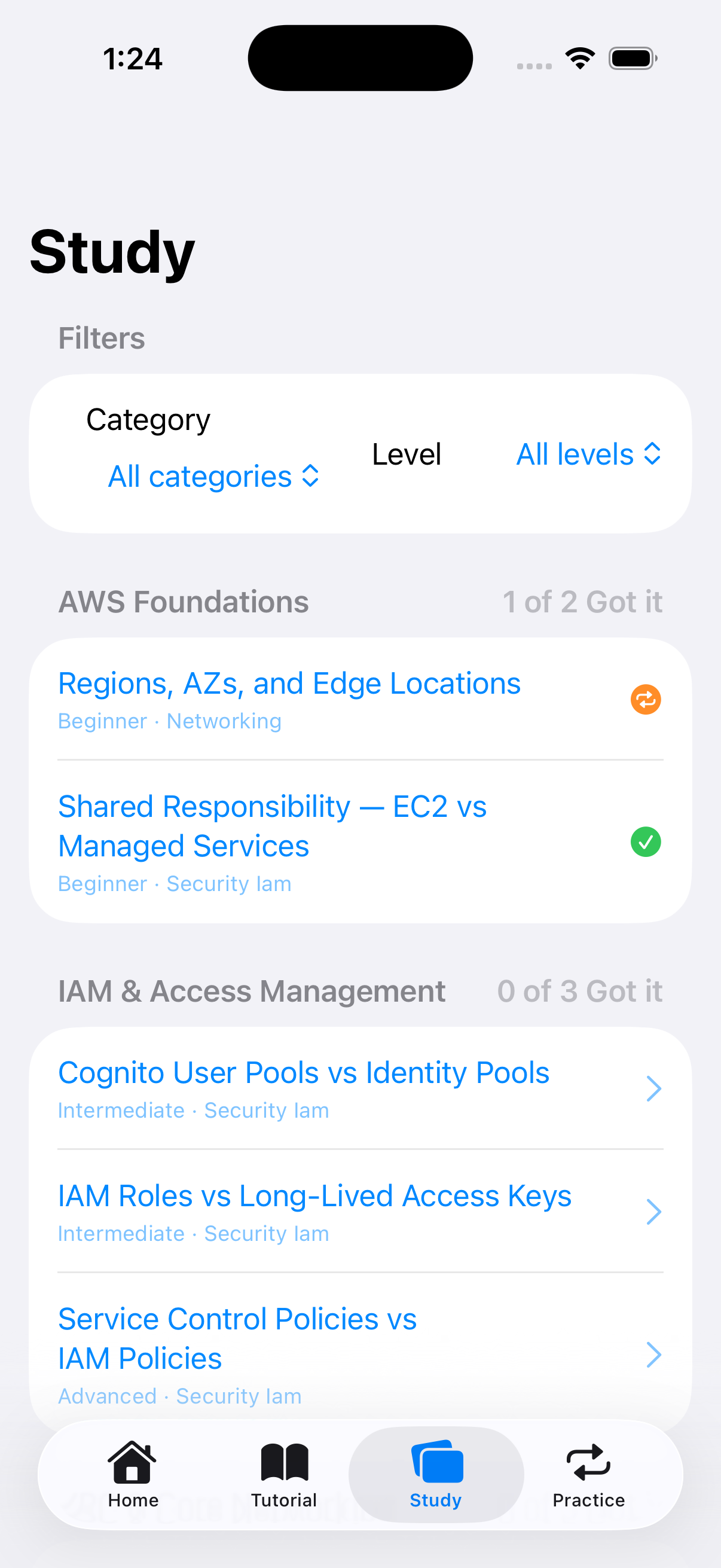 Study cards in TutorialRepo
